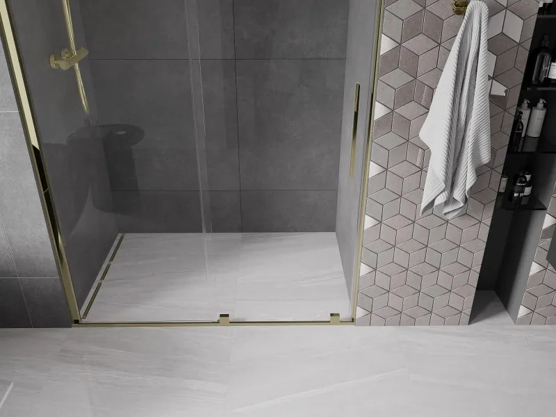Mexen Velar, posuvné dvere do otvoru 150x200 cm, 8mm číre sklo, zlatá lesklá, 871-150-000-01-50