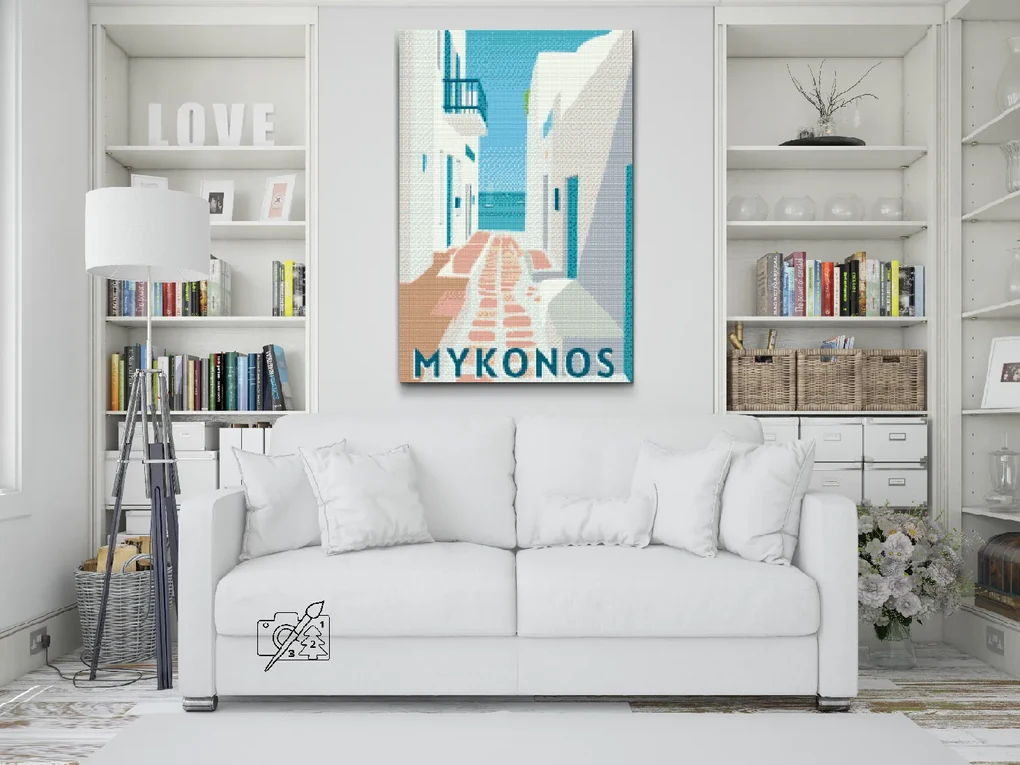 Gario Diamantové maľovanie Grécko, Mykonos Rozmery: 60 x 80 cm, Rámovanie: Iba zrolované plátno, Diamanty: Okrúhle