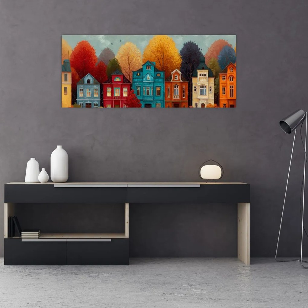 Obraz - Maľované jesenné mesto (120x50 cm)