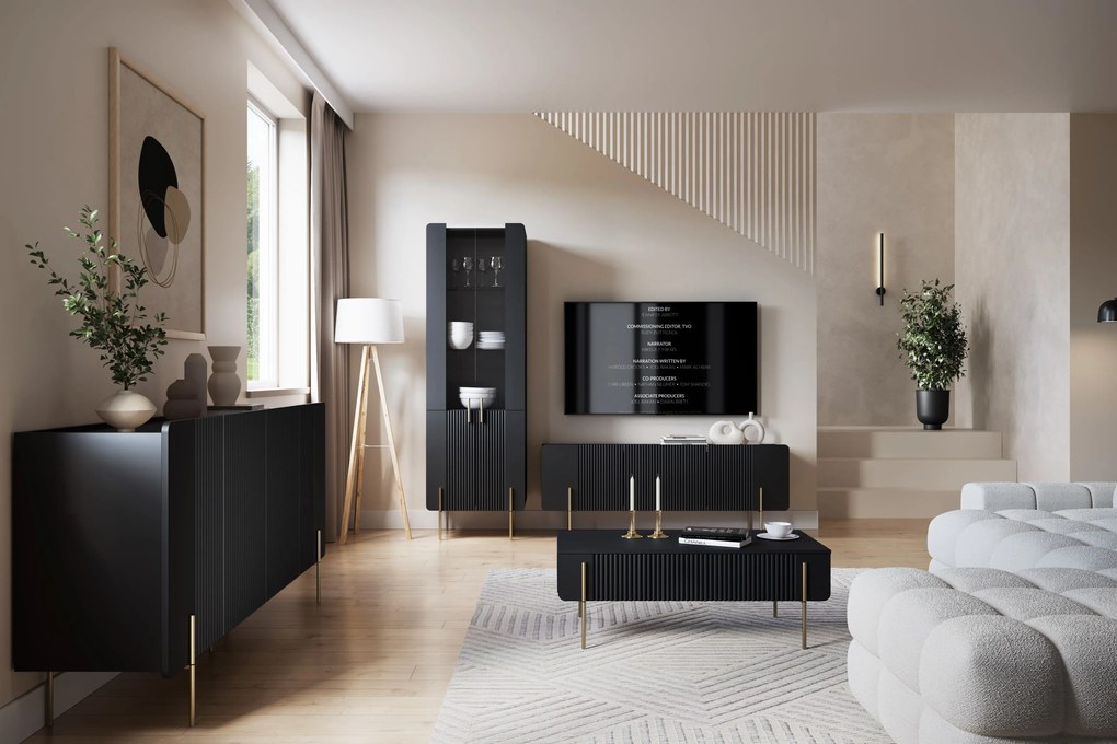 TV stolík Malmi 150 cm - čierny mat / zlatá