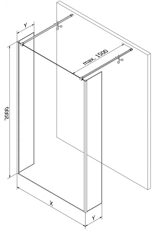 Mexen Kioto, 3-stenová sprchová zástena Walk-In 115 x 30 x 30 cm, 8mm číre sklo, chrómový profil, 800-115-030-222-01-00-030