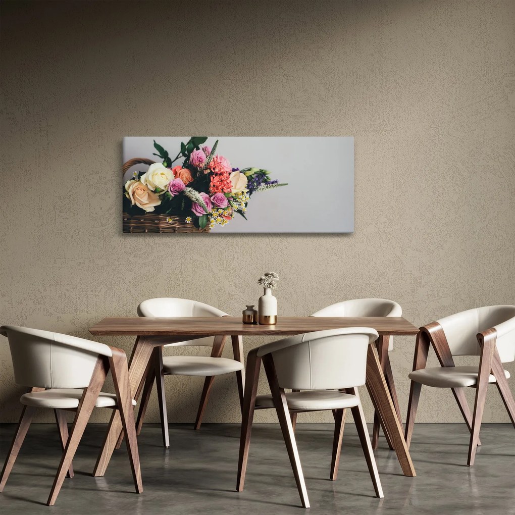 Obraz košíka s kvetinami (120x50 cm)