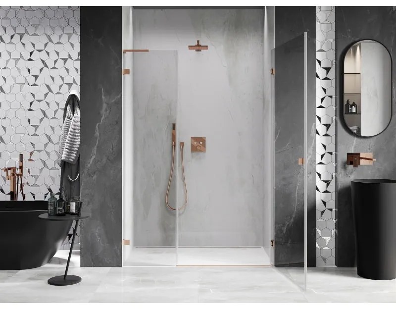 Mexen Lunar-B, L Otočné pravé sprchové dvere 145 cm, 8mm číre sklo, medený matný profil, 832SL-145-050-65-00-P