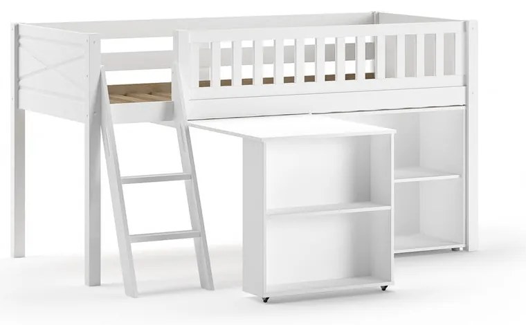 Biela vyvýšená detská posteľ z borovicového dreva s úložným priestorom 90x200 cm SCOTT – Vipack