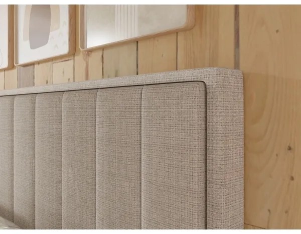 Čalúnená posteľ ALICIA 140x200 cm s matracmi, topperom a úložným priestorom, béžová