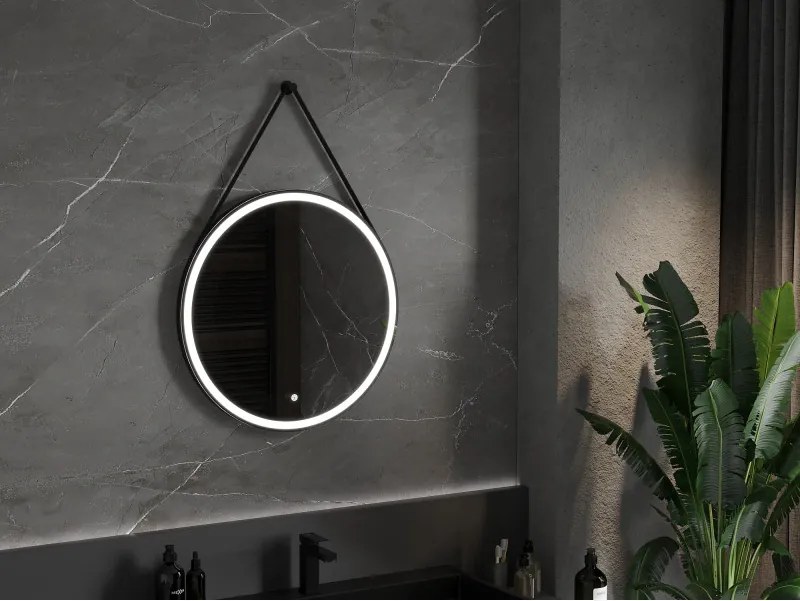 Mexen Reni, LED kúpeľňové zrkadlo s podsvietením 70x70 cm, 6000K, čierny rám, ochrana proti zahmlievaniu, 9812-070-070-611-70