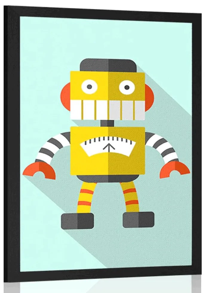 Plagát žltý robot na modrom pozadí - 30x45 black
