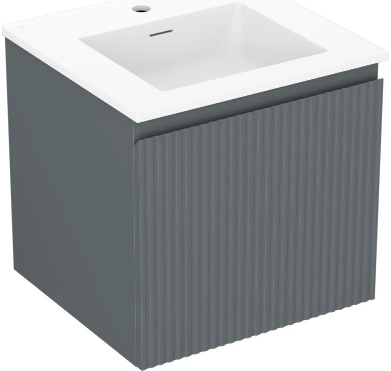 Mexen Rivel, kúpeľňová skrinka 50 cm s umývadlom Otis, 1 zásuvka, drážkovaná, grafitová matná/biela matná, 91A20-05047-1-BF66-W18M01
