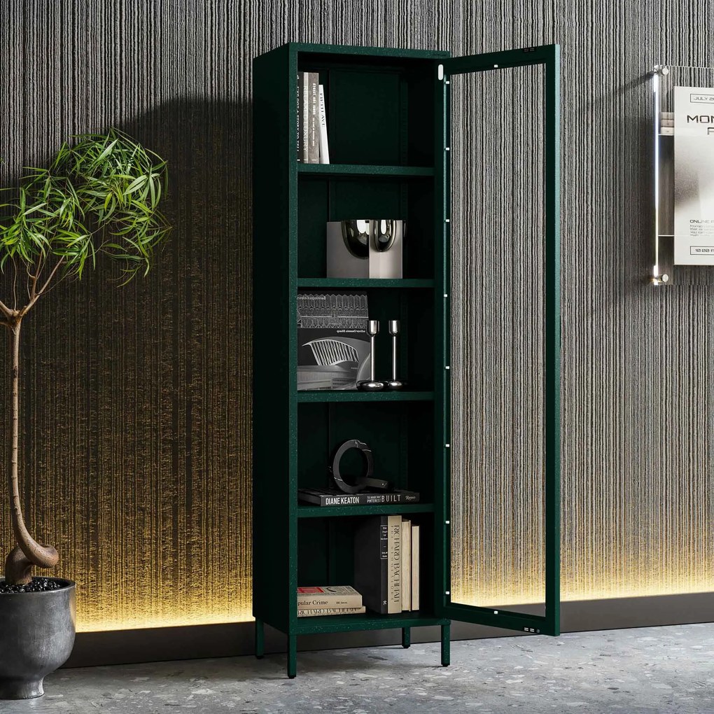 Vitrína LUIGI, 500 x 1800 x 350 mm, Modern: fľaškovo zelená