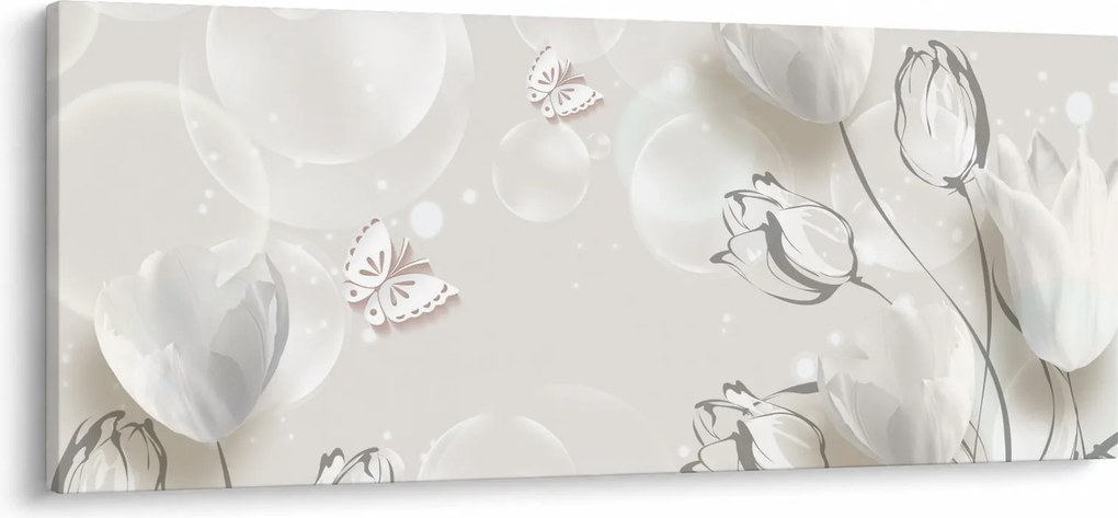 Obraz - Tulipány medzi bublinami (120x50 cm)
