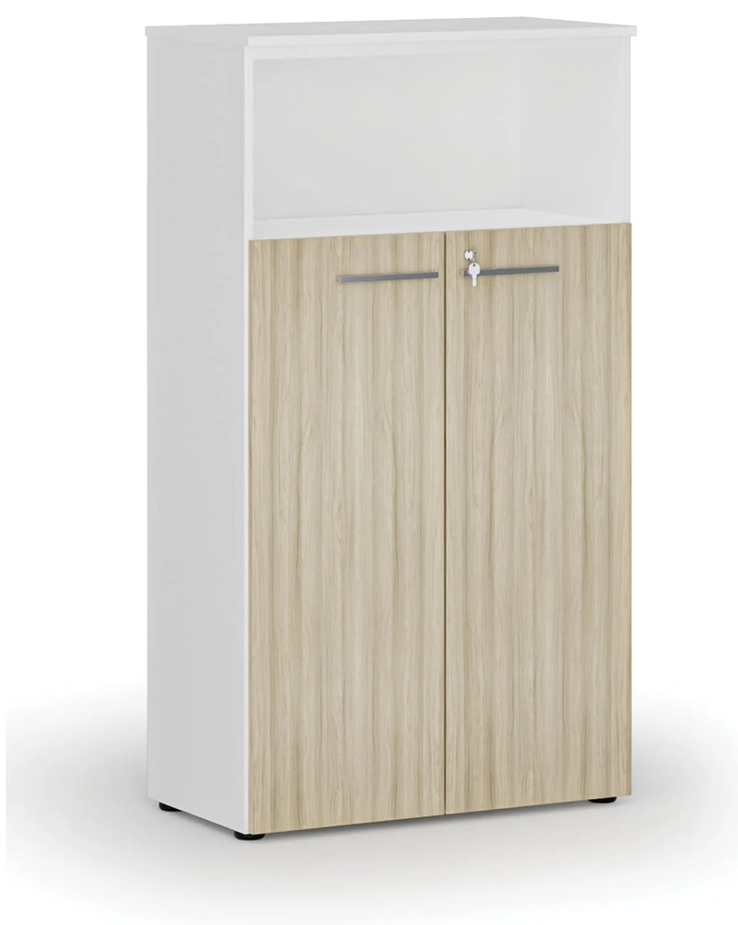 Kombinovaná kancelárska skriňa PRIMO WHITE, dvere na 3 poschodia, 800 x 420 x 1434 mm, biela/dub prírodná