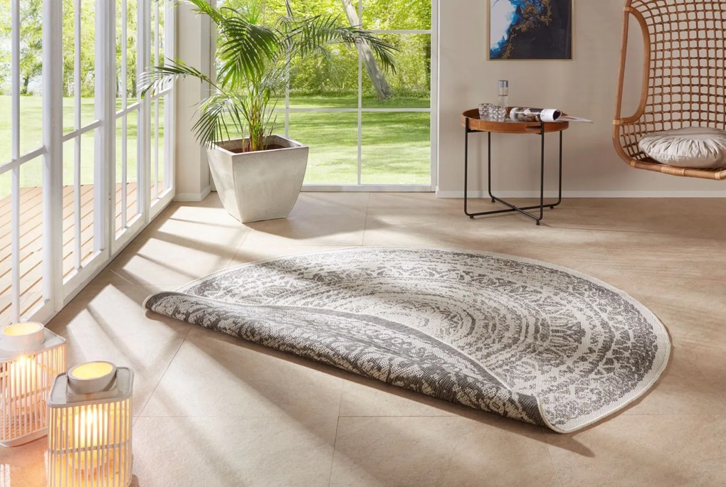 Kusový koberec Mojkoberec Original Nora 104156 Grey Creme kruh – na von aj na doma, 200x200 (priemer) kruh, šedá, chodba / predsieň, Mujkoberec Original