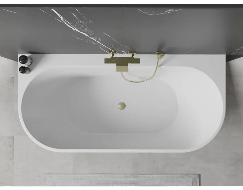 Mexen Oval+, voľne stojaca vaňa ku stene 170 x 80 cm, biela lesklá, zlatý matný prepad, 52681708000-55