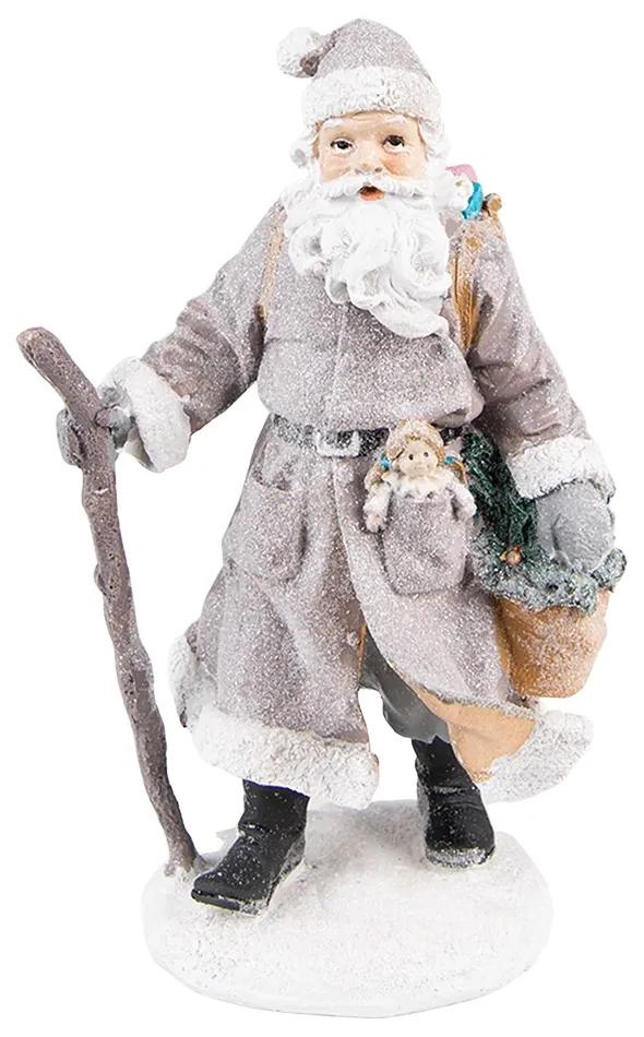 Šedá dekorácia Santa s palicou a bábikou - 12*9*21 cm