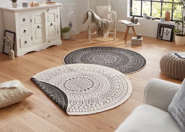 Obojstranný koberec Hanse Home Twin Porto čierny / krémový kruh