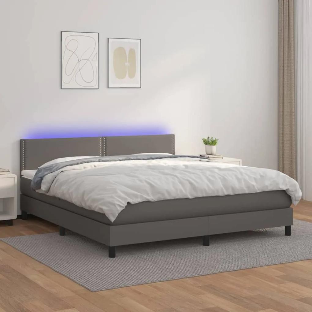 Boxspring posteľ s matracom a LED sivá 180x200 cm umelá koža 3134181