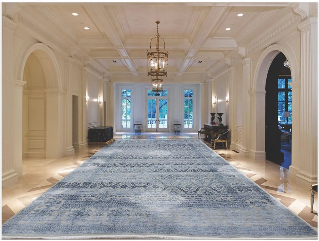 Diamond Carpets India, Ručne viazaný kusový koberec Diamond DC-HALI B Silver / blue, 160x230, modrá, chodba / predsieň