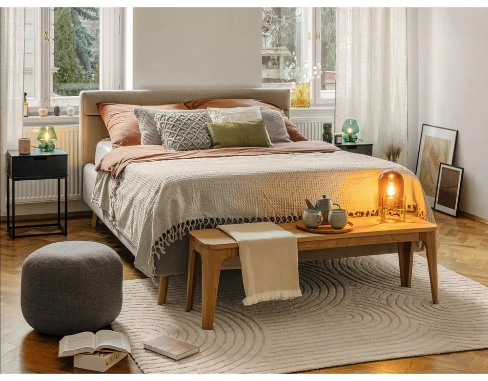 Béžová čalúnená dvojlôžková posteľ s úložným priestorom s roštom 180x200 cm Lotte – Meise Möbel