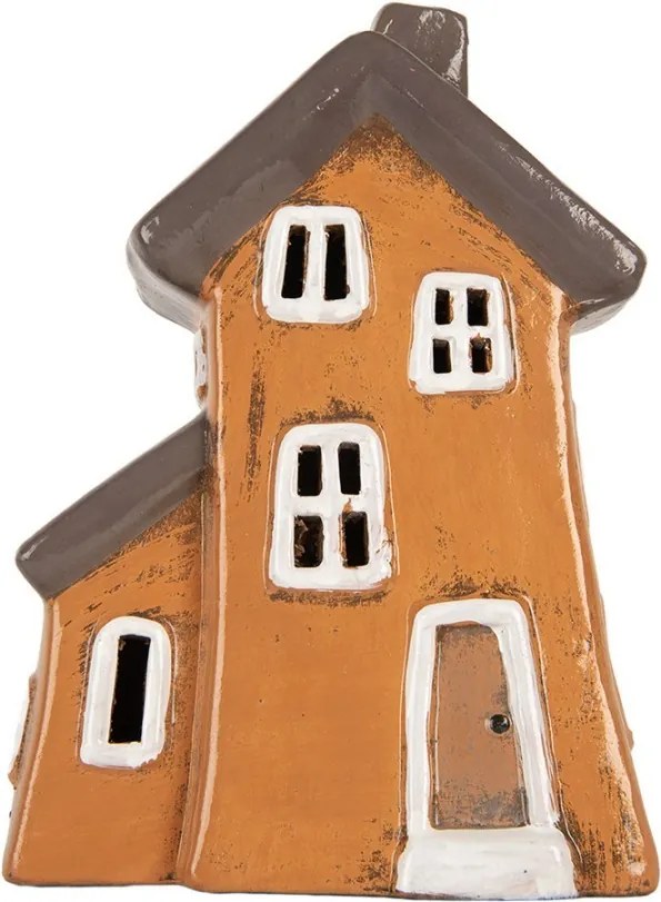 Oranžový keramický svietnik na čajovú sviečku domček Village - 16*11*20 cm