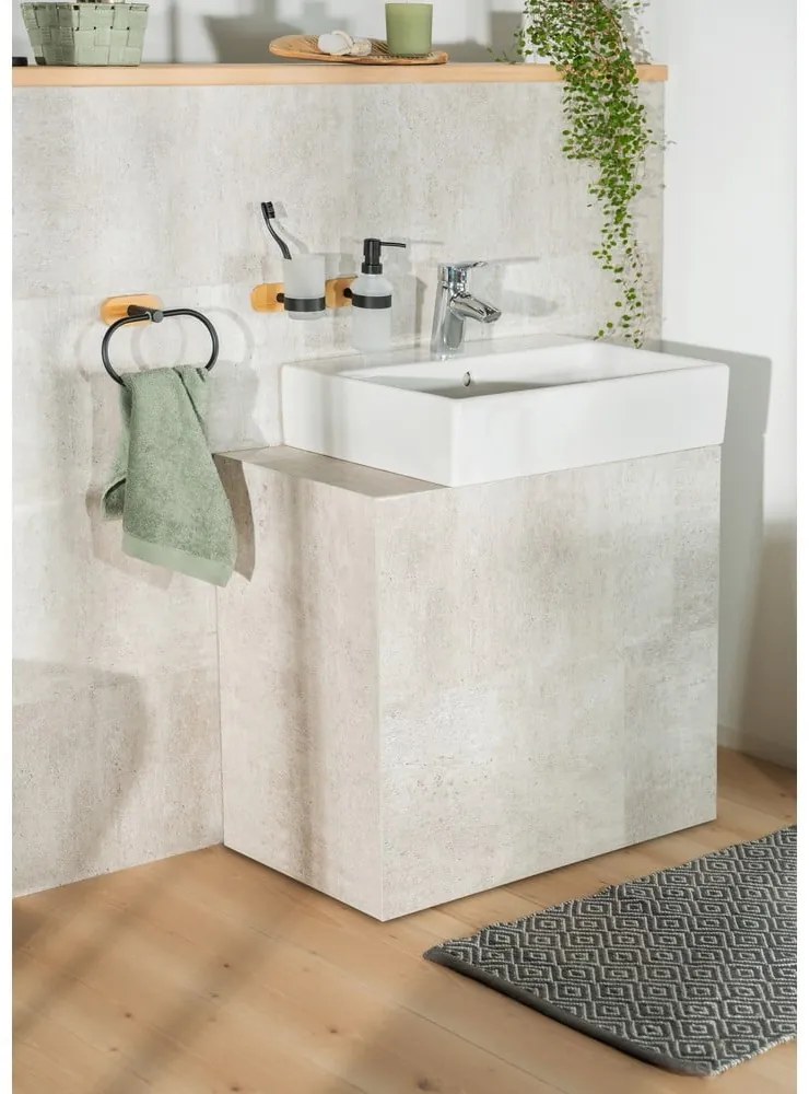 Samodržiaci sklenený téglik na zubné kefky v čiernej a prírodnej farbe Orea Bamboo – Wenko