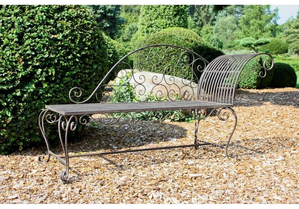 Čierno-tmavohnedá kovová záhradná lavica Lamington – Garden Pleasure