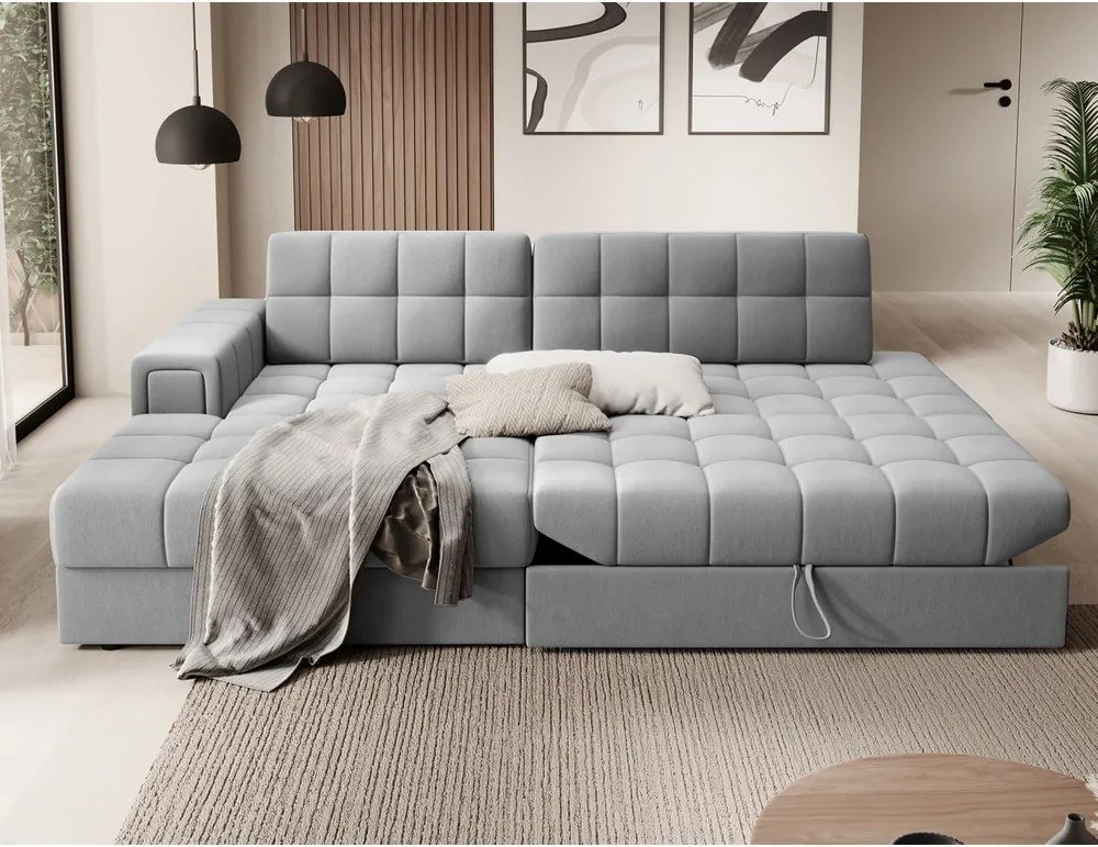 Sivá zamatová rozkladacia rohová pohovka (ľavý roh/s leňoškou) Blezalt – ELTAP