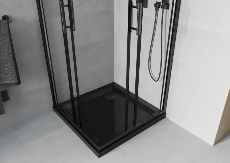 Mexen Rio štvorcová sprchová kabína 80 x 80 cm, transparentná, čierna + vanička Flat, čierna - 860-080-080-70-00-4070B