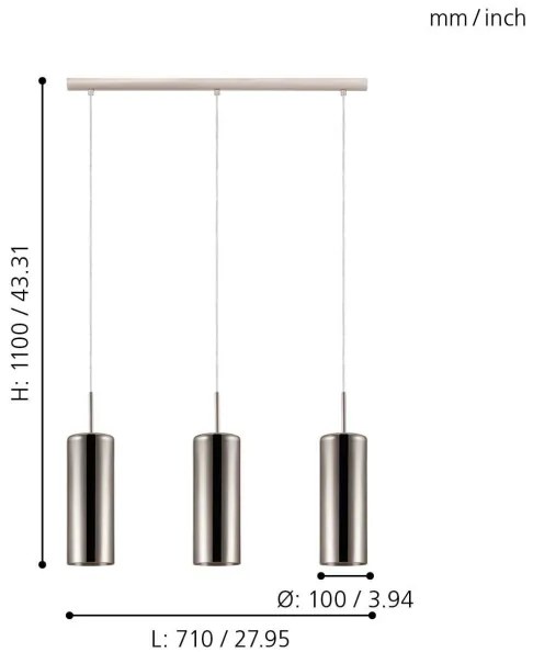 Eglo 98697 - Luster na lanku SELVINO 3xE27/15W/230V