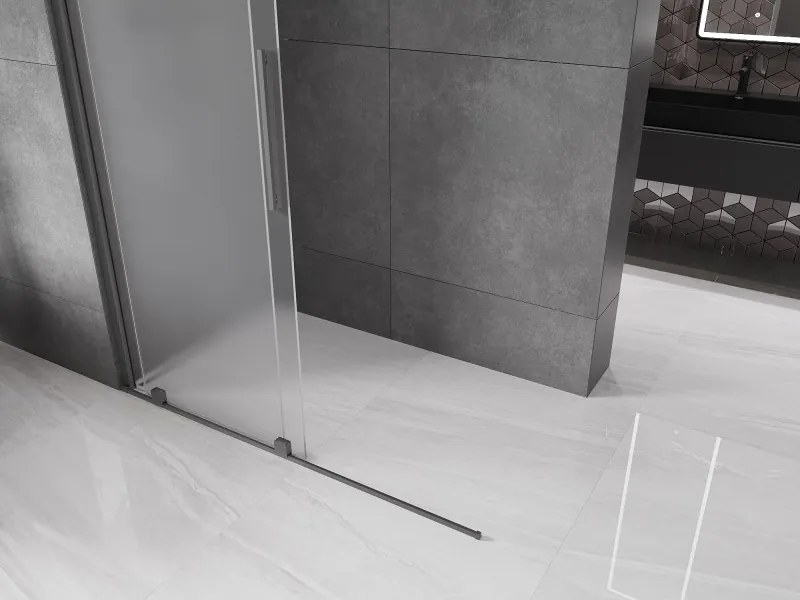 Mexen Velar, sprchová zástena s posuvnými dverami Walk-in 150 x 200 cm, 8mm sklo námraza, grafitová, 871-150-000-33-95