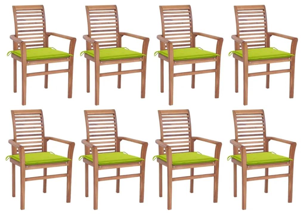 Jedálenské stoličky 8 ks jasnozelené podložky tíkový masív