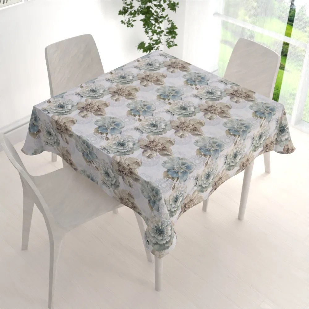 Biante Dekoračný štvorcový obrus PML-052 Tyrkysové kvety s orientálnymi kruhmi 70x70 cm