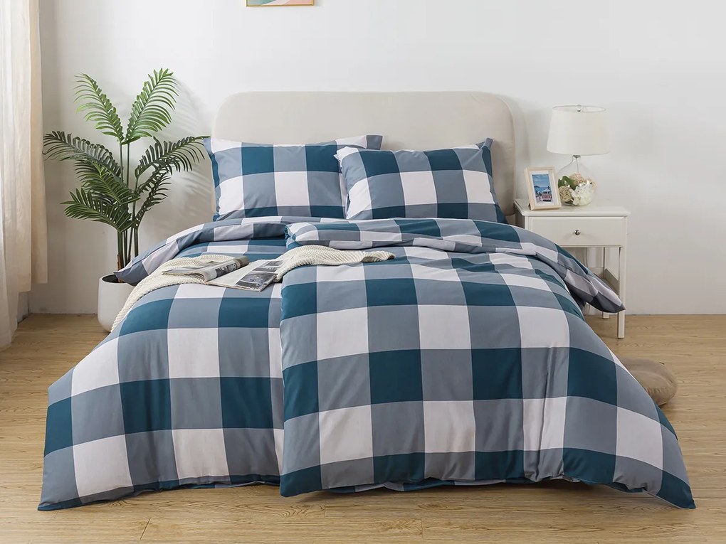 XPOSE® Bavlnené  obliečky KÁRO  na dve postele - modré