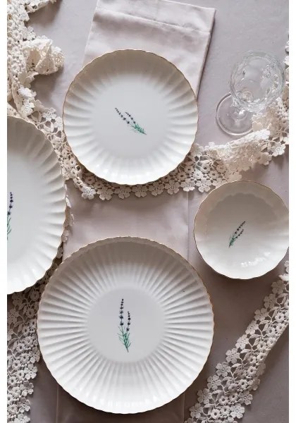 27-dielna jedálenská súprava, biela/zlatá, porcelán