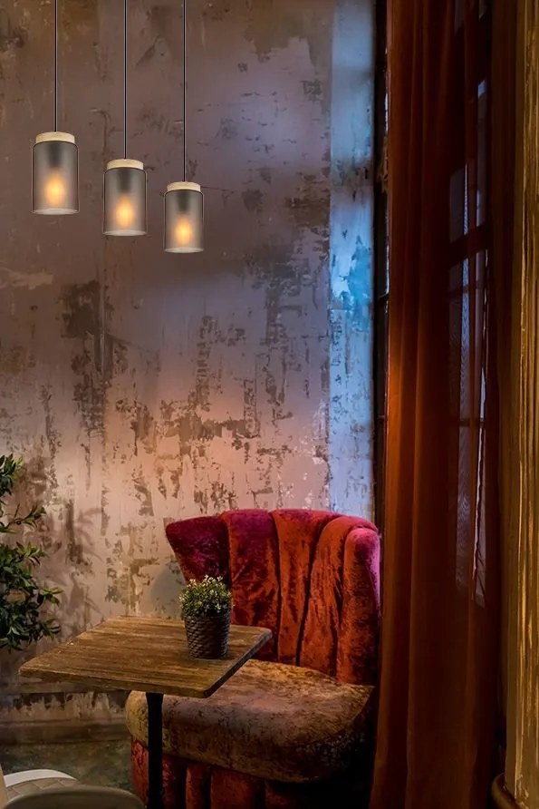 Toolight Toolight, závesné svietidlo 3xE27, APP1812-3CP, šedé sklo-čierna, OSW-00662