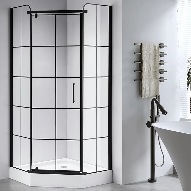 BPS-koupelny Päťuholníkový sprchovací kút BS06A 80x80 čierna/transparent - bez vaničky
