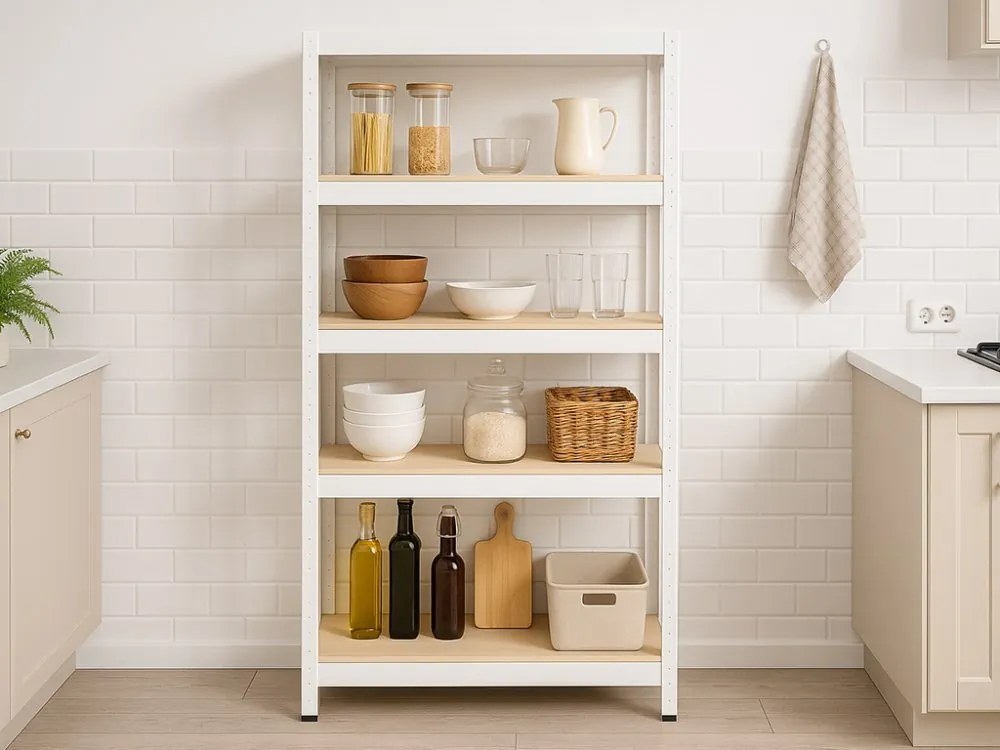 Akcia 20x Regál 180x90x40 cm lakovaný 5-policový, nosnosť 875 kg - biely