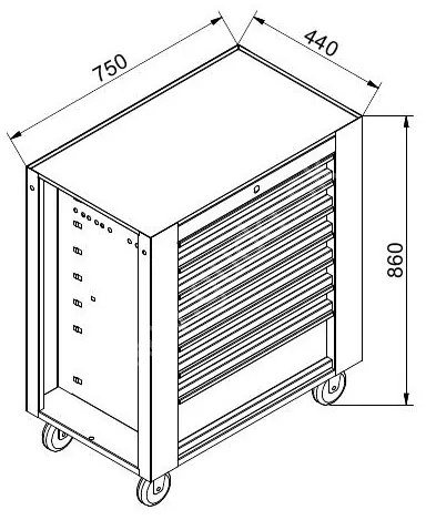 Dielenský vozík na náradie GD, 7 zásuviek, 750 x 440 x 860 mm, modrá