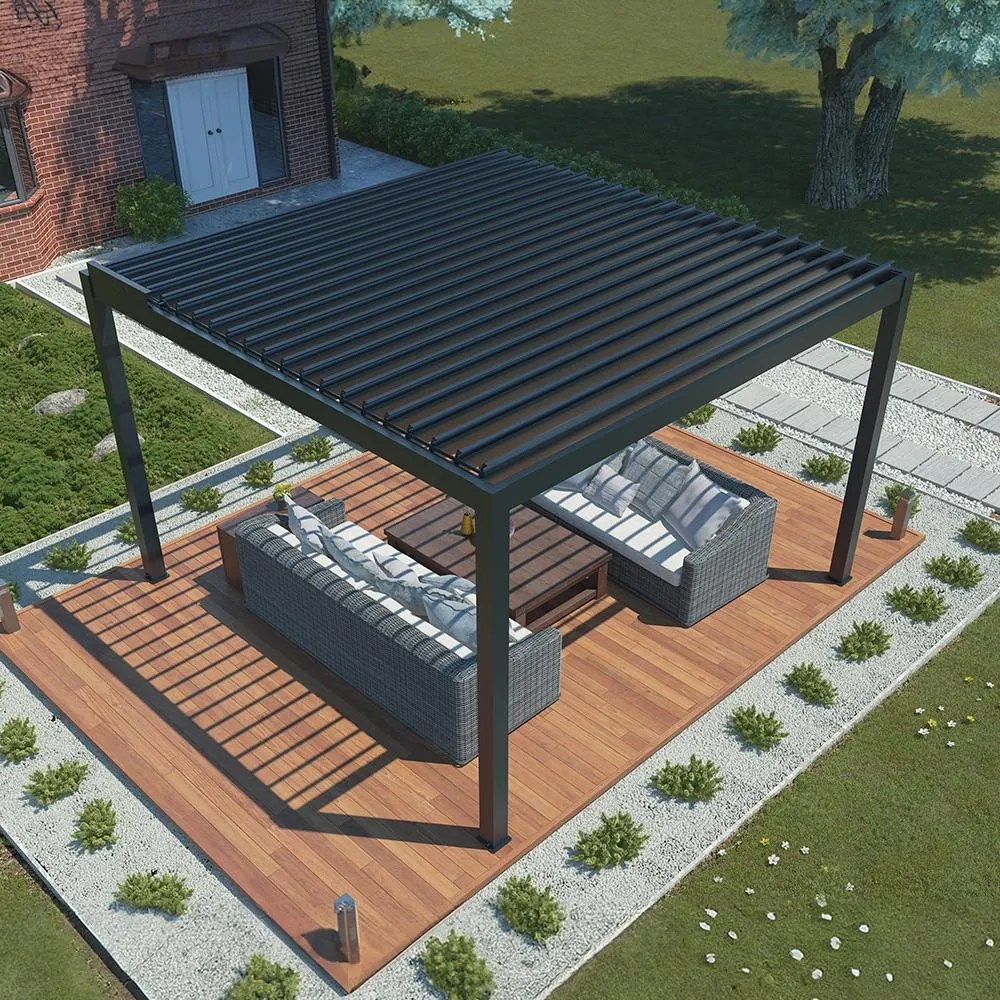 Hliníková bioklimatická pergola s el. lamelami 3 x 4 M + LED osvetlenie