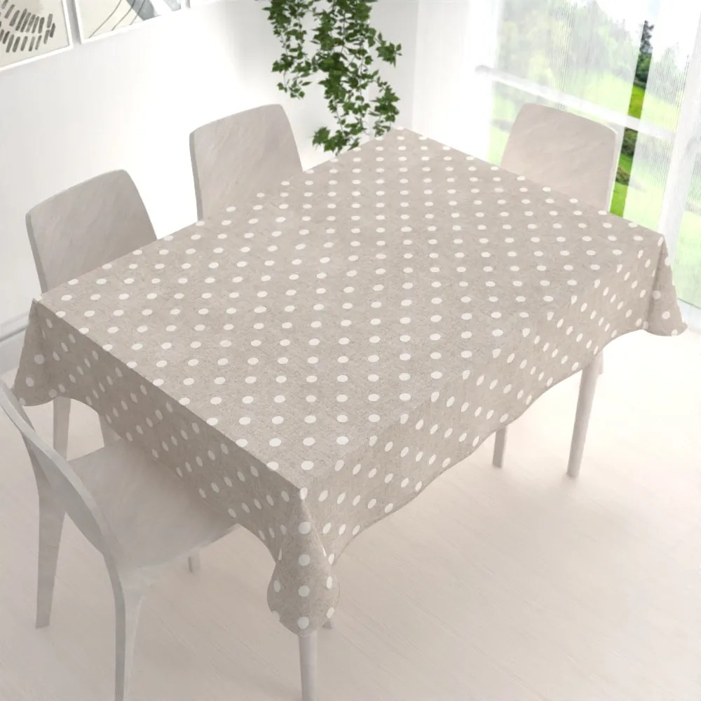 Biante Dekoračný obdĺžnikový obrus Porto PRT-019 Biele bodky na béžovom režnom 60x100 cm