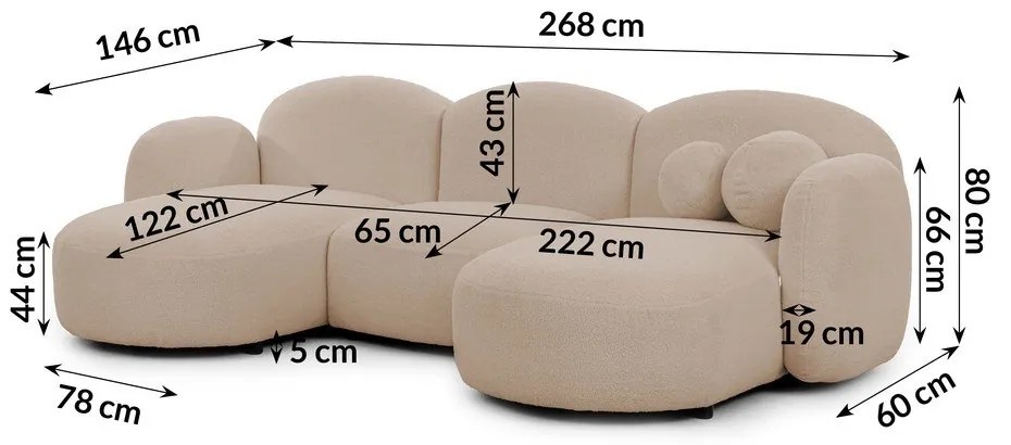 Svetlohnedá rohová pohovka z textílie buklé (do tvaru "U") Orbit – Ropez