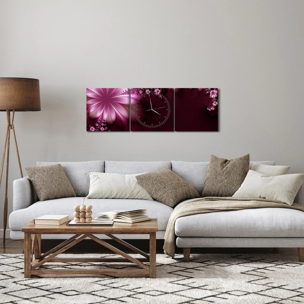 Obraz abstrakcie - kvety (s hodinami) (90x30 cm)