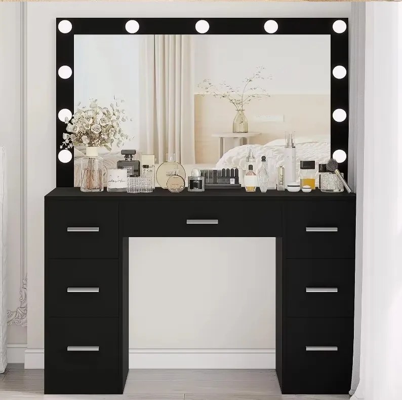 Toaletný stolík Hollywood STAR čierny s LED osvetlením