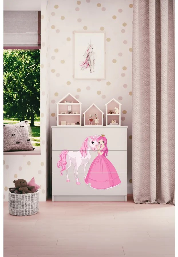 Komoda Babydreams 80 cm princezná a poník biela