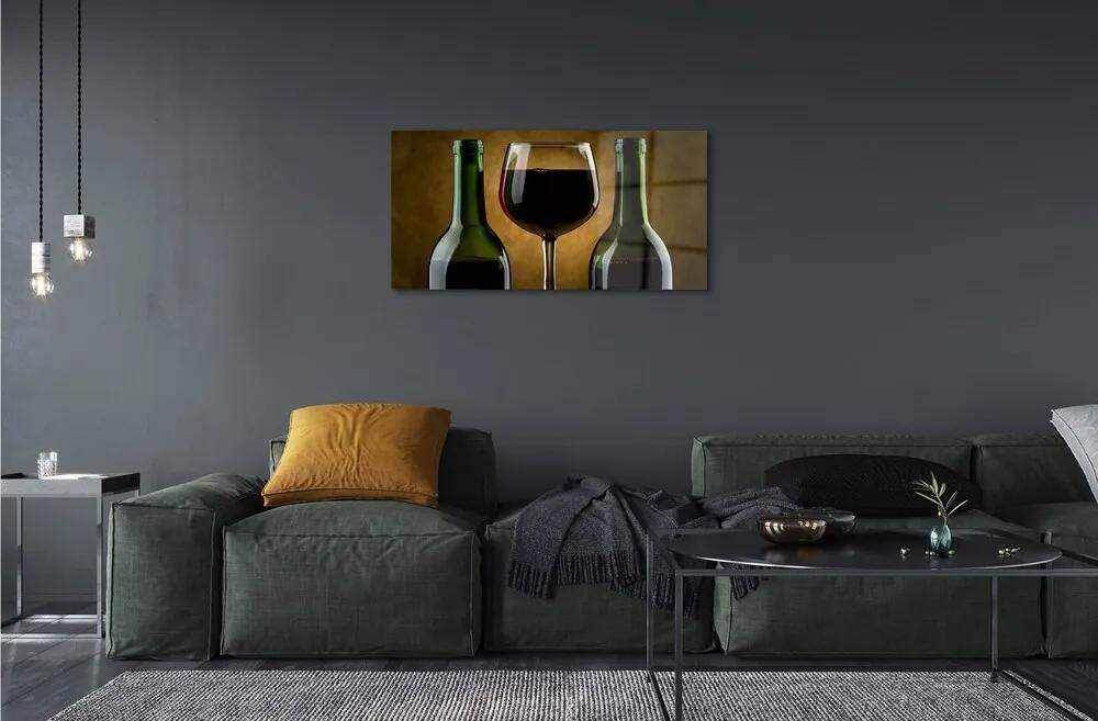 Obraz na skle 2 fľaše poháre na víno 120x60 cm