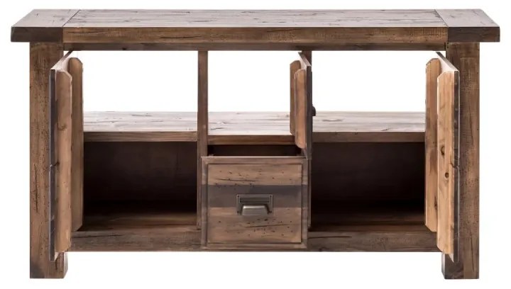 furniture-nabytek.cz - Produktový názov v slovenčine by mohol znieť: Masívna skrinka pod umývadlo Cancún z recyklovanej borovice, lakovaná, hnedá.