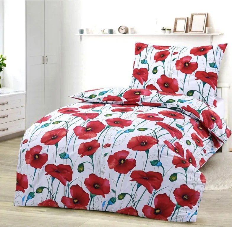 Obliečky deluxe bavlnené Poľné maky červené 200x140cm+90x70cm TiaHome
