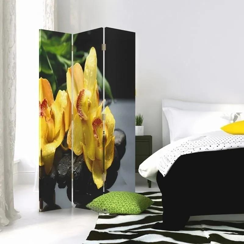 Gario Paraván Pôvab žltej orchidey Rozmery: 180 x 170 cm, Prevedenie: Otočný paraván 360°