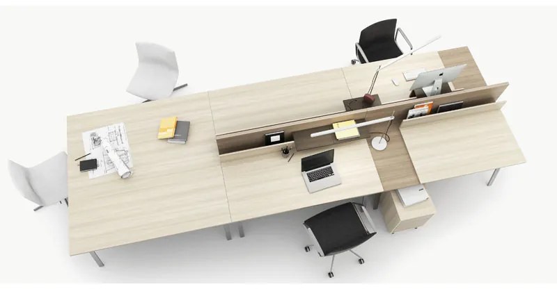 PLAN Kancelársky pracovný stôl SINGLE LAYERS, posuvná vrchná doska, s prepážkami, dub prírodný / dub morený