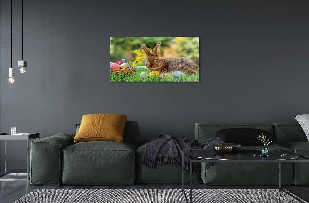 Sklenený obraz Králik vajcia lúka 120x60 cm