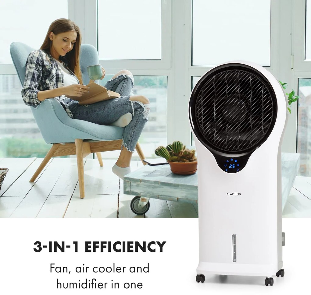 Klarstein Whirlwind, 3 v 1 ochladzovač vzduchu, ventilátor, zvlhčovač vzduchu, 110 W, 5,5 l, biely